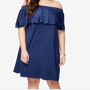 Rachel Rachel Roy Blue Ruffled Off-The-Shoulder 2X